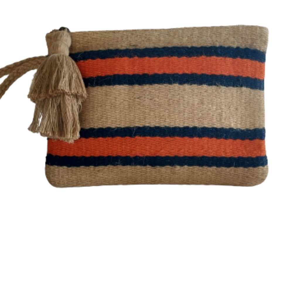 J. Jill Woven Navy Blute Natural Striped Wrislet Purse Clutch